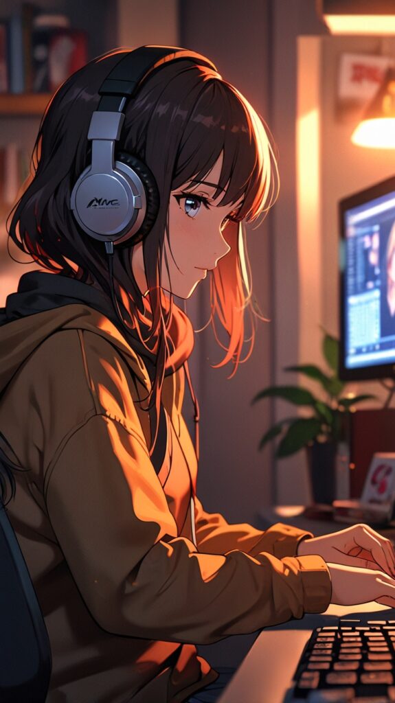 Leonardo_Anime_XL_beauty_girl_red_black_hair_facing_monitor_mo_0